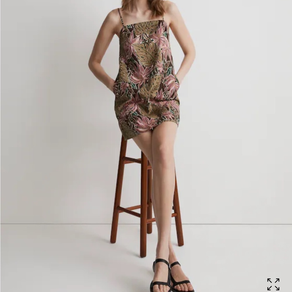 Madewell Pink and Green Leaf Print Dress
